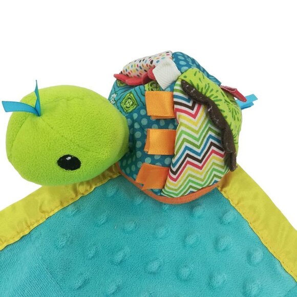 Infantino Turtle Lovey Lovie Teether Rattle Security Blanket Blue Green Satin - Picture 3 of 11